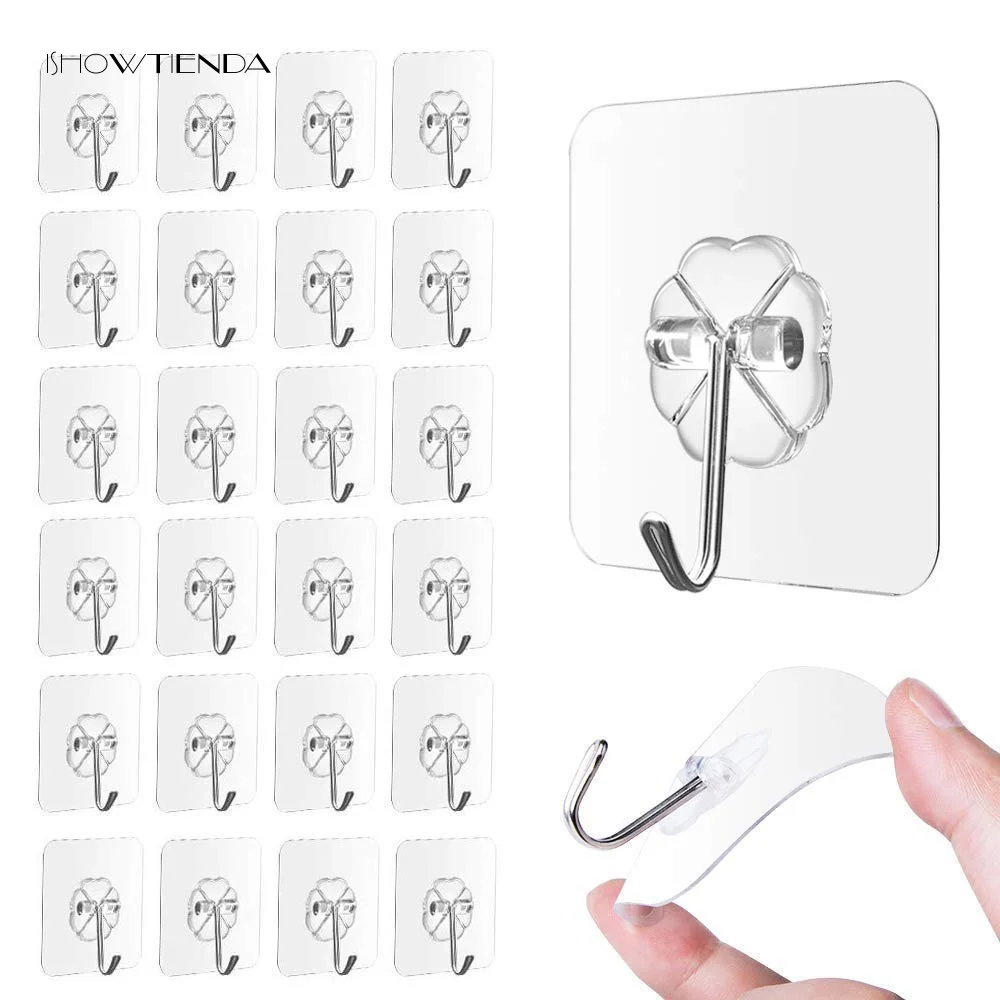 24Pcs Strong Transparent Suction Cup Sucker Wall Hooks Hanger Kitchen Bathroom 6X6cm Suction Cup Plastic Seamless hook