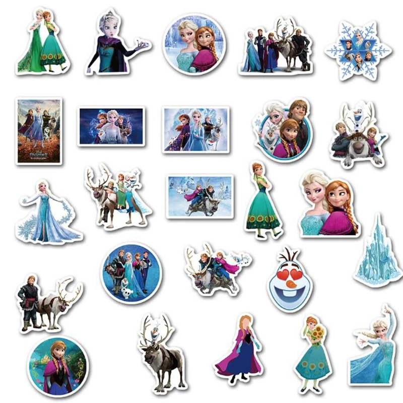 50pcs Cartoon Snow And Ice Princess Movie Doodle Sticker Suitcase Motorcycle Notebook Reusable Waterproof Strong Sticky 4