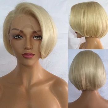

13x6 Lace Front Human Hair Wigs Flower Straight Hair Short Bob Wigs For Business elite lady 613# Blonde Color Wigs