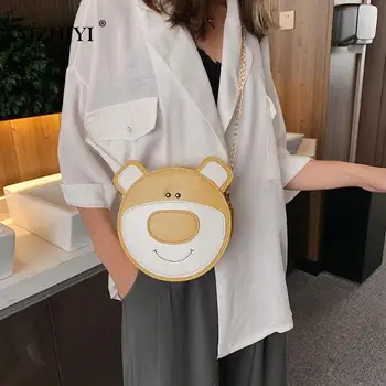 

Crossbody Bags For Teenager Girls Mini Cute Bear PU Leather Messenger Bag Women Round Small Chain Casual Shoulder Bags