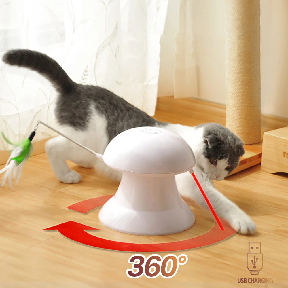 Автоматическая игрушка для кошек, вращающаяся на 360 градусов, USB Перезаряжаемый светодиодный светильник, 4 игрушки для кошек с переменной скоростью, интерактивные игрушки для кошек, собак и домашних животных