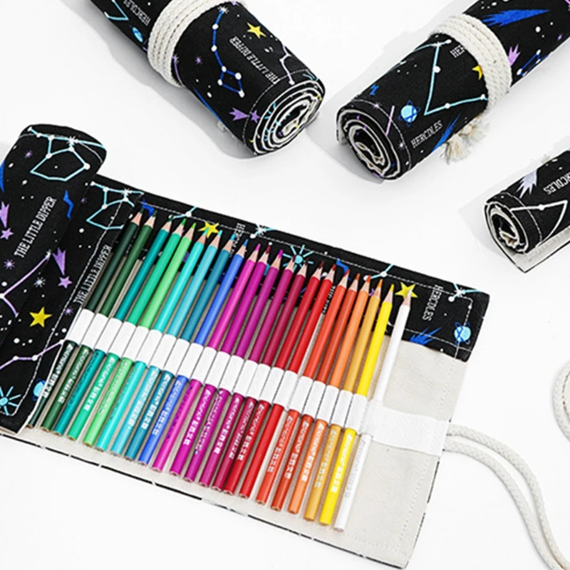 36/48/72 슬롯 컬러 연필 랩 연필 롤 홀더 휴대용 채색 연필 주최자 롤 페인트 브러시 보관 가방
