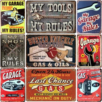 

My garage,my tools,my rules. retro tin sign vintage metal plate painting wall decoration for oils and gas station