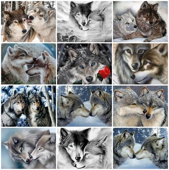 

AZQSD Diamond Painting Wolf Animal Full Square/Round Drill Diamond Embroidery Mosaic Handmade Gift Rhinestones Home Decor