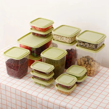 

17Pcs/Set Refrigerator Crisper Plastic Storage Box Food Container Microwavable Food Fresh Storage Box Sealed Crisper for Kitchen