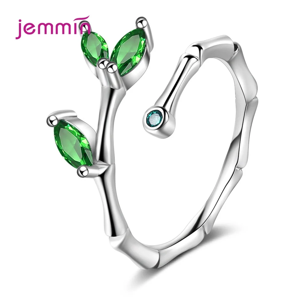 

New Arrival 925 Sterling Sliver Silver Ring Multi Segment Bamboo Open Adjustable Finger Rings for Women Green CZ Jewelry Gift