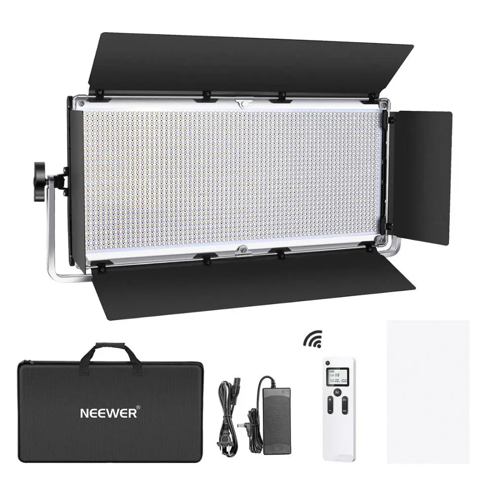 Dimmable Bi-Color LED Panel with LCD Screen and 2.4G Wireless Remote for Portrait Product Photography Studio Video Shooting Neewer Advanced 2.4G 1320 LED Video Light with Barndoor