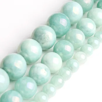 

Plated Blue Amazonite Color Angelite Stone Beads Round Loose Spacer Beads for Jewelry Making DIY Bracelets 6 8 10 12 mm 15 Inch