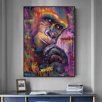 

Abstract Graffiti Canvas Pictures Gorilla Monkey Posters and Prints Creativity Animal Canvas Painting Living Room Decor pintura