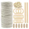 Natural Cotton Stick Beads Kit Hanging DIY Wall Braided Knitting Crafts Wood Ring Plant Hanger Macrame Kit Cord DIY Rope Teether