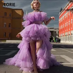 LORIE Lavender Evening Dresses Arabic Strapless See Through Waist High Low Prom Gown Tiered Pageant Party Dress for Graduation