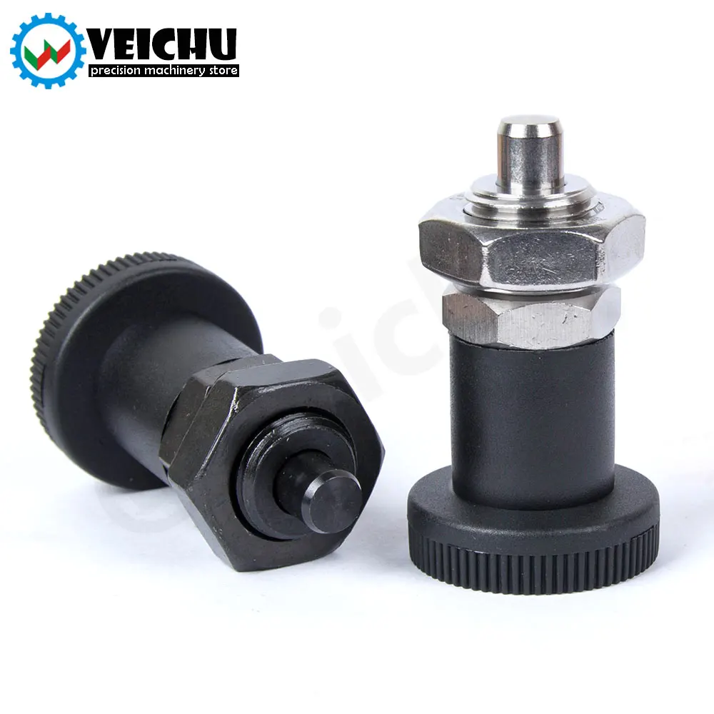 VCN216 플라스틱 손잡이 인덱스 볼트 테이퍼 팁 잠금 핀 너트가있는 자동 잠금/리턴 형 인덱싱 플런저