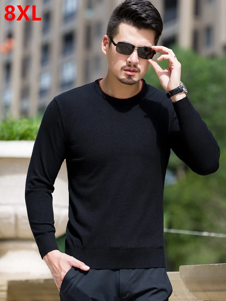 Мужской Однотонный свитер с круглым вырезом большие размеры|sweater men|round neck sweaterbig
