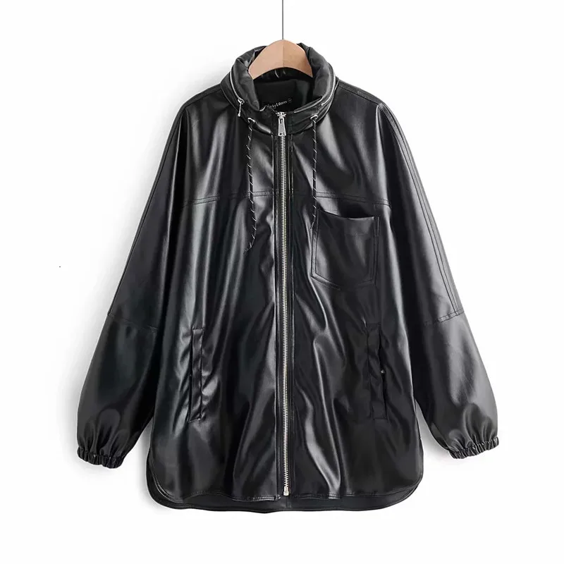 

Fashion Hooded PU Leather Jacket Women's Motorcycle Jacket Zipper Punk Motorcycle Jacket Street Style Women's Leather Jacket