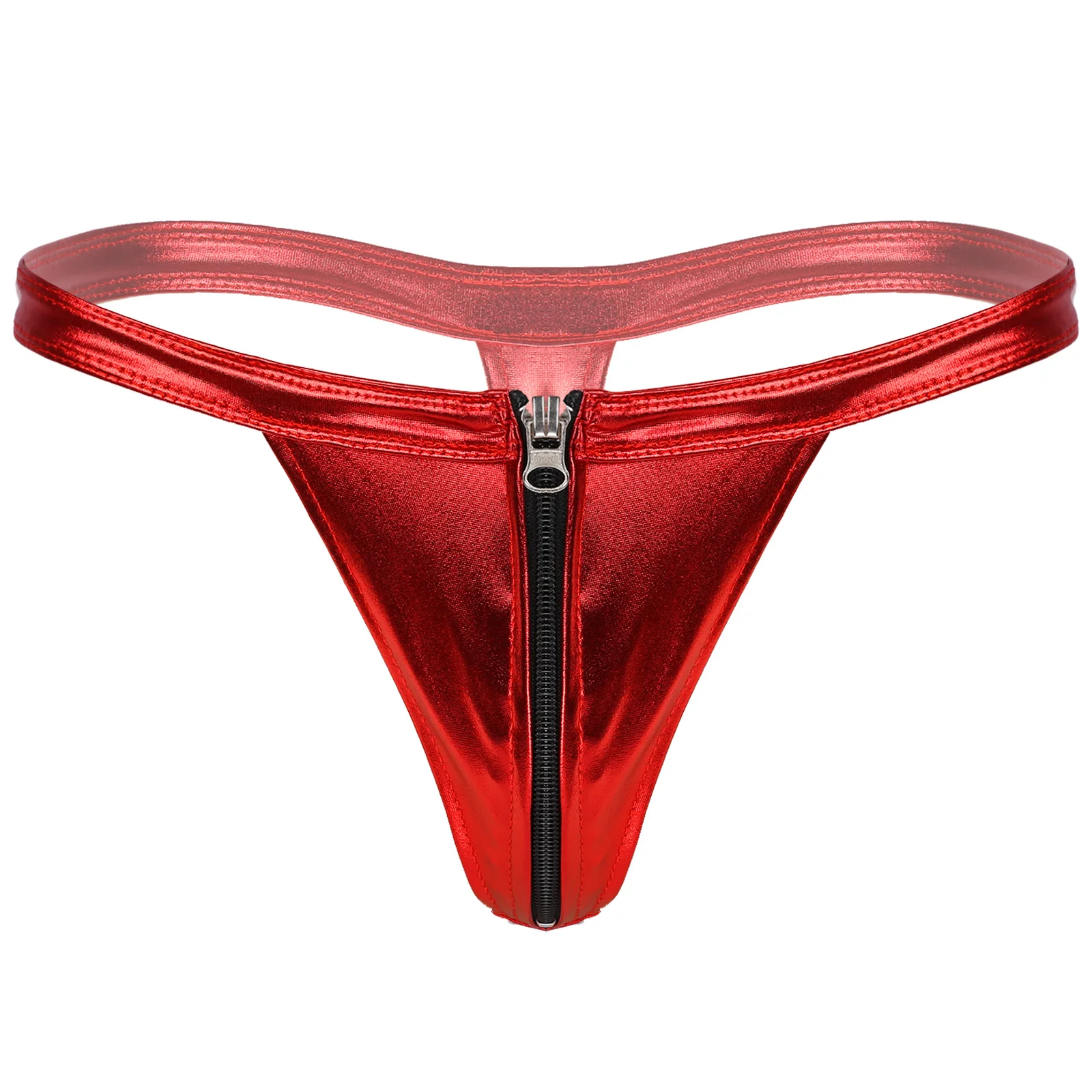 

Mens Lingerie Zipper Crotch Underwear Erotic Sexy Bulge Pouch T-back Thongs Panties Low Waist Glossy Zipper Front Bikini Briefs