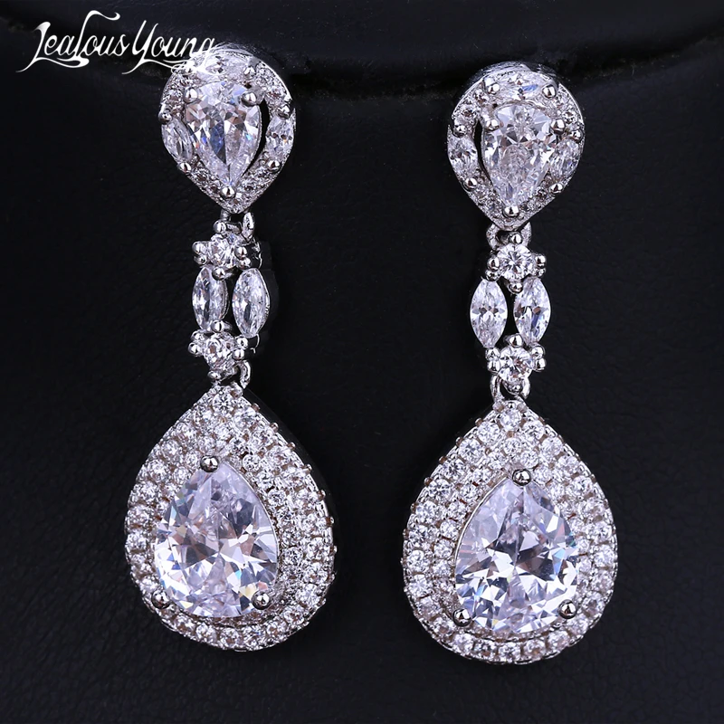 

Exquisite Cubic Zircon Dangle Drop Earrings with White Gold Color Romantic Bridal Wedding Earings Accessories Jewelry