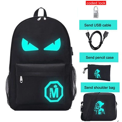 3 шт мультфильм Светящийся рюкзак для мужчин старшеклассница USB школа Студенческая книга сумки Дети Мальчики Школа сумка рюкзак для девочек - Цвет: demon D Style