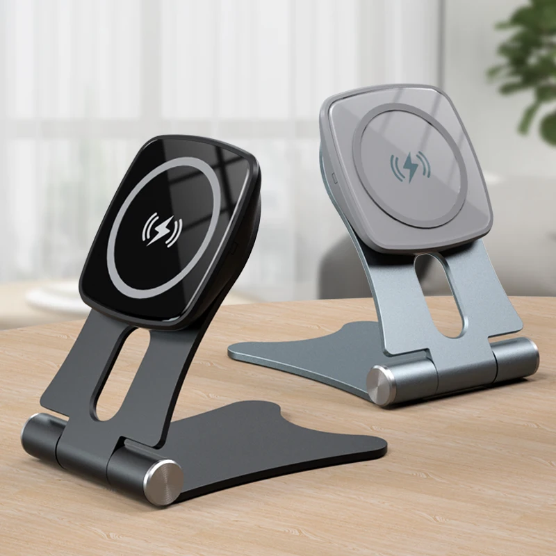 Magnetic Wireless Charger For iphone 12 Mini Pro MAX Desktop Vertical Foldable Aluminum Alloy Phone Holder Fast Charging Stand