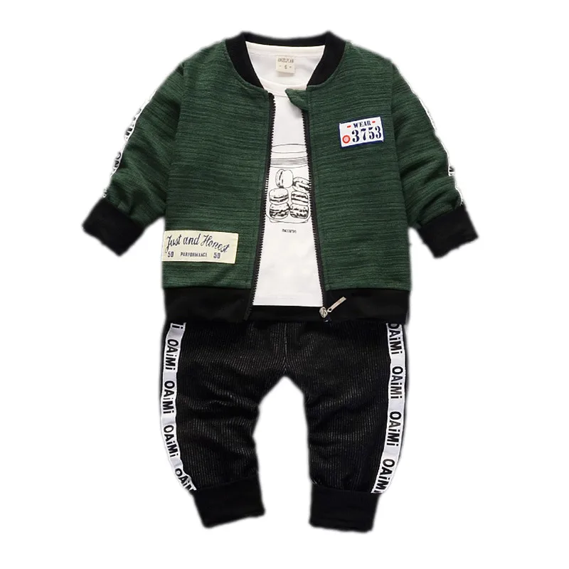 Boys Girls Clothing Set Fall Infant Baby Long Sleeve T-Shirt+Coat+Pants 3pcs Outfits Toddler Childern Casual Tracksuit A0078 | Мать и