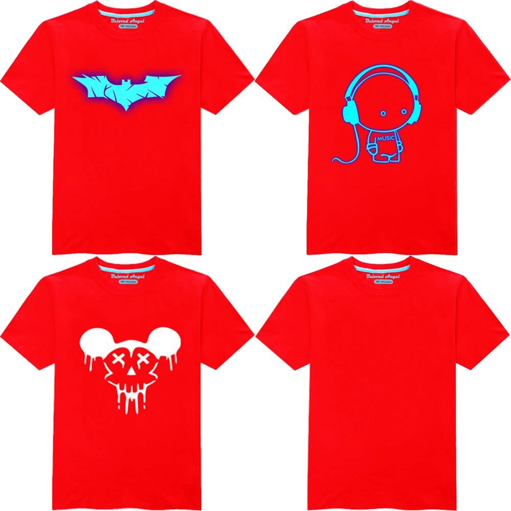 Magliette Luminose Per Bambini Punk Rock Vestiti Ragazzi Ragazze Maglietta A Maniche Corte Natale Baby Cartoon Cotone Top Tees 3-15 Anni