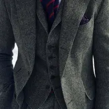 Men's Grey Herringbone Wool Suits 3 Piece Tweed Blend Vintage Peaky Blinder