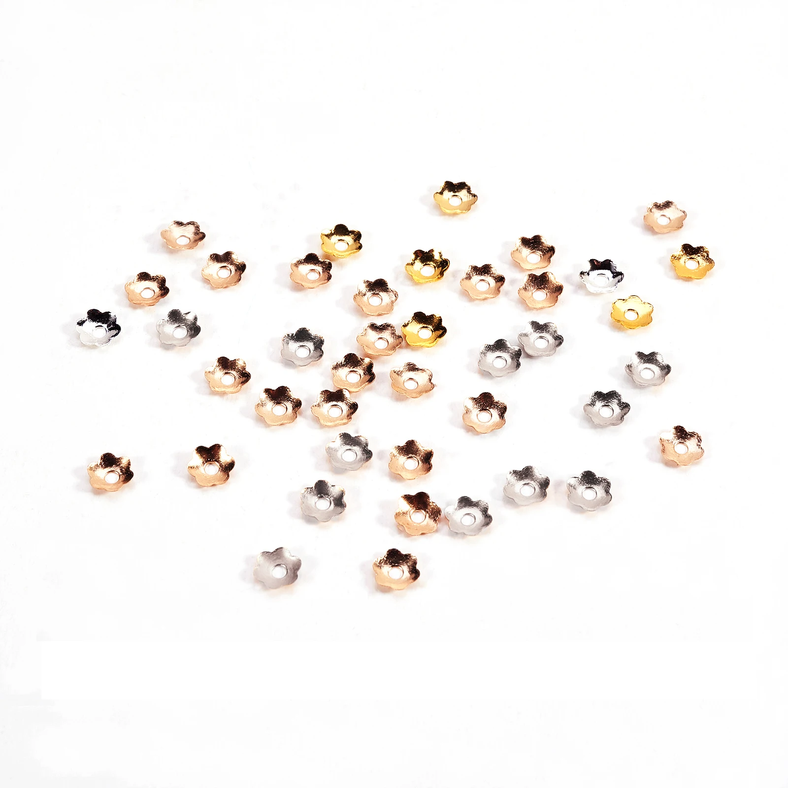 3000Pcs/box 6-Petal Flower Metal Iron Bead End Caps for Jewelry Making Findings Wholesale 4x0.7mm, Hole: 1mm