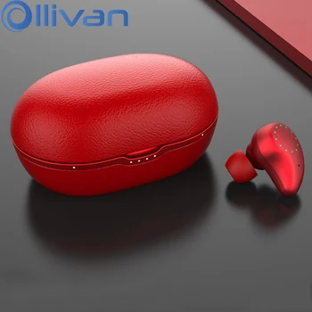 

OLLIVAN TWS 5.0 Wireless Bluetooth Earphone 3D Stereo Bass Sound Sport Women Earphone With Mic Touch Key Control Red Leather