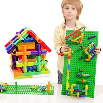 

New Hot Color Water Pipe Building Blocks For Children DIY Assembling Pipeline Tunnel Model Toy Compatible With Small Size Blocks