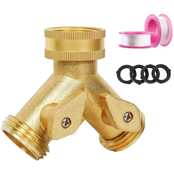

2 Way Hose Splitter, Garden Hose Manifold Solid Brass,Y Hose Connector Heavy Duty Easy on &Off