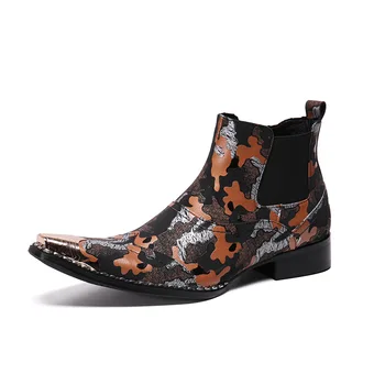 

Short Boots Martin Boots Metal Retro Men's Shoes Tenis Cow Leather New Printed Casual Pointed Toe Ankle Genuine Leather Rubber