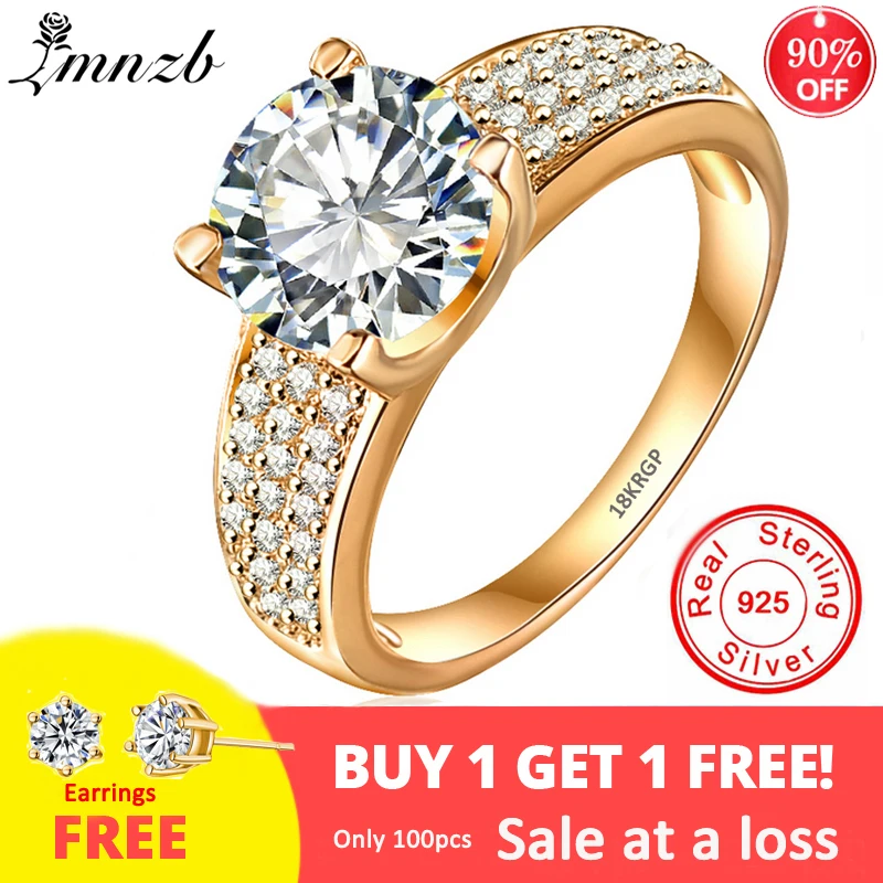Lmnzb With 18krgp Stamp Pure Solid Yellow Gold Ring Solitaire 2ct Lab Diamond Wedding Rings For Women Silver 925 Jewelry Aliexpress Women Silver 925 Jewelry Ring Rings