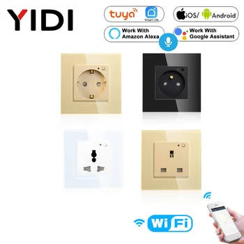 

EU FR UK WiFi Smart Wall Socket Outlet Glass Panel Smart Life/Tuya APP Remote Control,Works with Amazon Echo Alexa Google Home