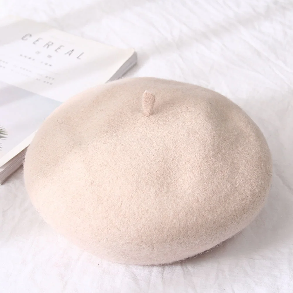 Lady spring Winter Berets Hat Painter style hat Women Wool Vintage Berets Solid Color Caps Female Bonnet Warm Walking Cap