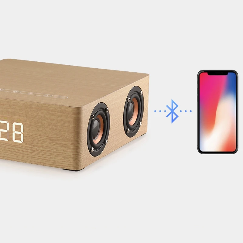 Деревянный Bluetooth будильник динамик 3600 мАч батарея Поддержка аудио вход TF карта