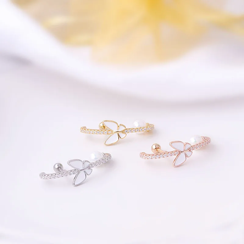 New 16G Stainless Steel Design Enamel Butterfly Long Bar Cz Cartilage Stud Conch Helix Piercing Screw Back Earring For Women | Украшения и
