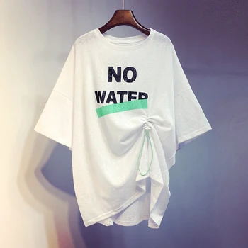 

[EWQ] 2020 Spring Summer New Arrivals O-neck Short Sleeve Solid Letter Pattern Women Fashion Casual Irregular T-shirt AY14700