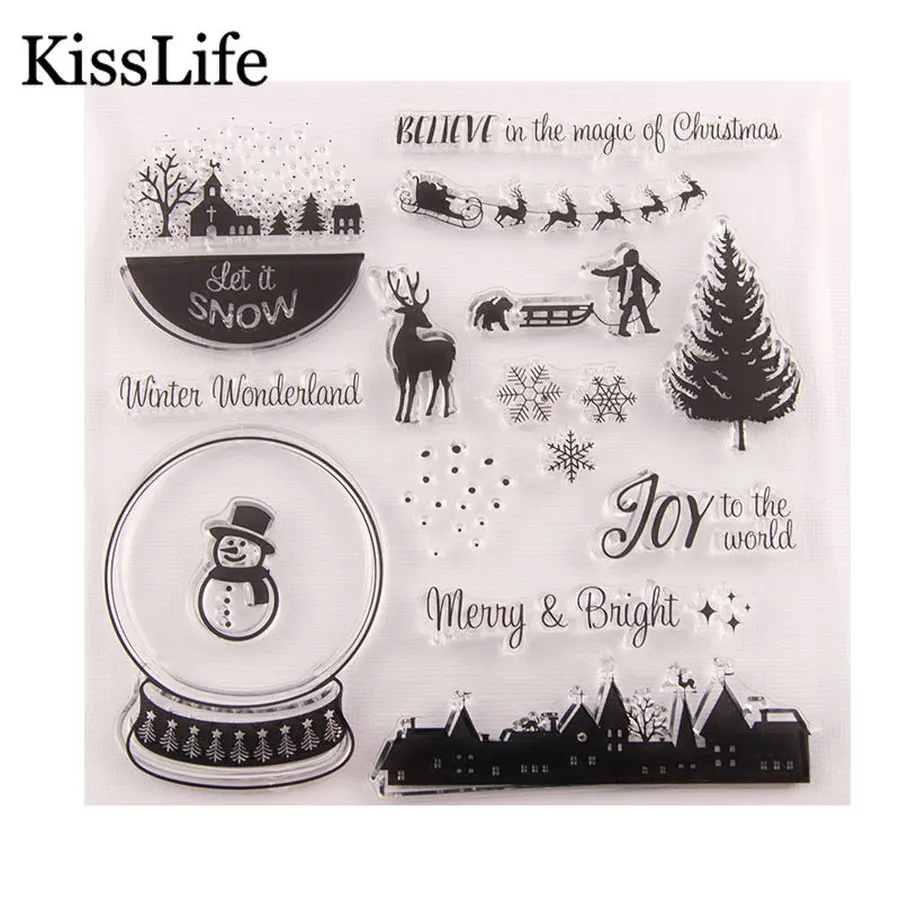 

1 Sheet Christmas Deer Tree Snowman Flower Letters Clear Rubber Stamps for Scrapbooking Card Making Christmas Winter Stamps