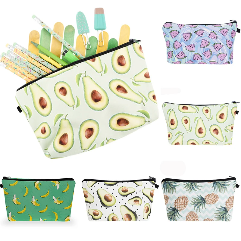 

Cartoon Watermelon Avocado Fruits Printing Pattern Makeup Bag Portable Travel Women Cute Pouch Cosmetic Zipper Bag
