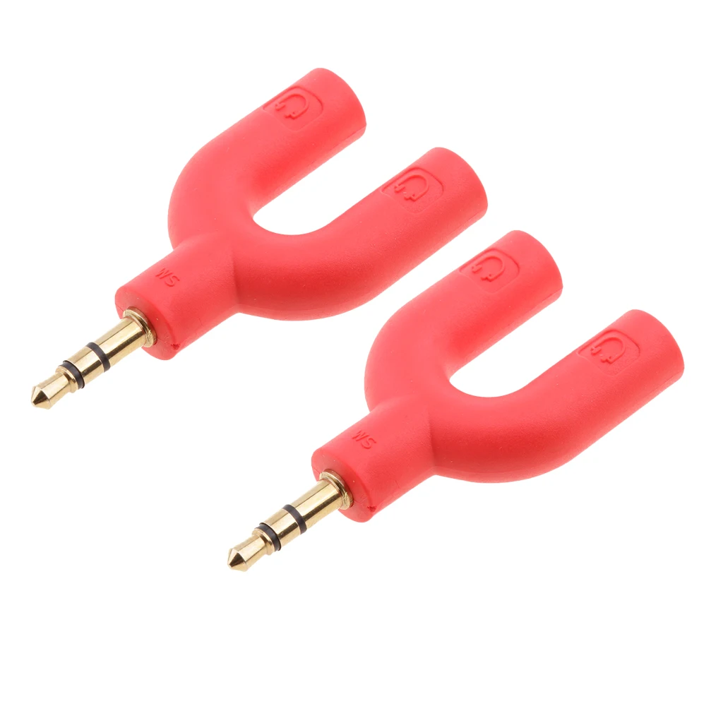 2Pcs 3.5mm Earphone Adapter Plug,U Shape Double Jack Stereo Headphone Splitter Cable Connector for PC Smartphone