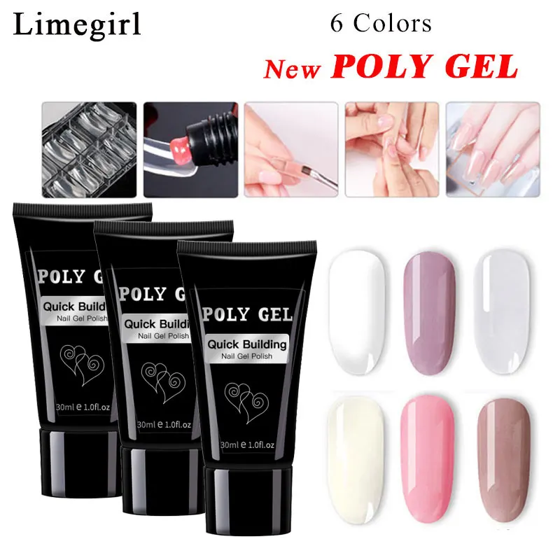 Limegirl, полигелевый, ГЕЛЕВЫЙ, ГЕЛЕВЫЙ, для наращивания ногтей, УФ-гель, 30 г, прозрачный, белый, розовый, телесный, 6 цветов, лак для ногтей, строительный