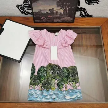 

2020 New Summer Princess Sweet Flouncing Baby Girl Fashion Pink Stripes Dress 100-150 Kids