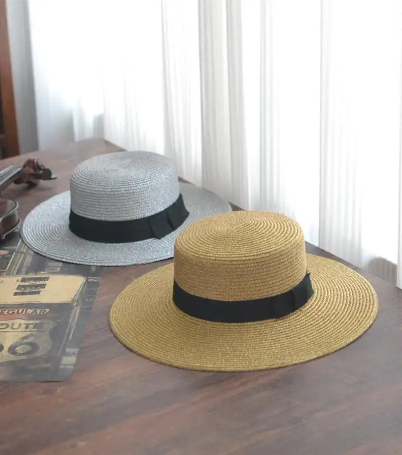 Ladies Sun Fedora Hats Small Bee Shiny Straw Hat European American Retro Gold Braided Female Sunshade Flat Sequins Hat 4