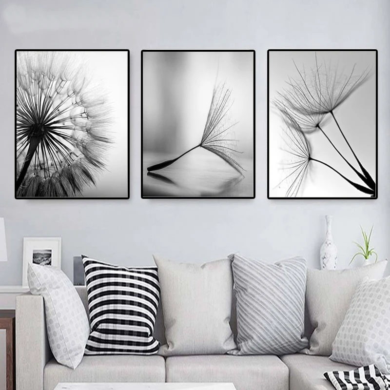Black White Flower Canvas Print Dandelion Posters Art Modern Home Wall Decor