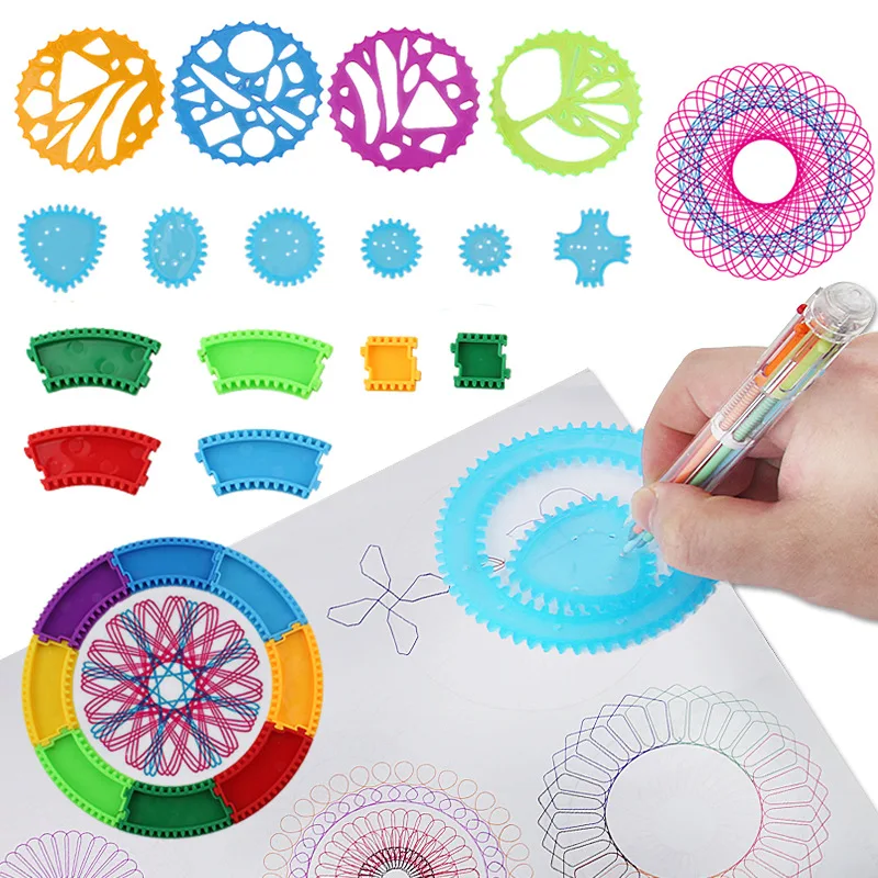 

3332 Multi-functional Flexible Fantasy Spirograph Package Children Fine Art Creative Painted Template Funny Set