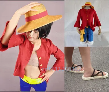 

Free shipping Japanese anime One piece Luffy cosplay costume (Hat + shirt + trousers + shoes) Hot sale