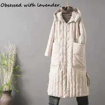 

Obsessed with lavender. New winter retro women's white duck down hoodie jacket fashion ladies hoodie loose coat