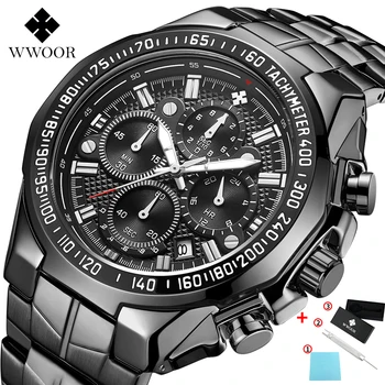 

Relojes Hombre 2020 WWOOR Watches Mens Top Brand Luxury Black Big Dial Chronograph Men Sport Waterproof Wrist Watch Montre Homme