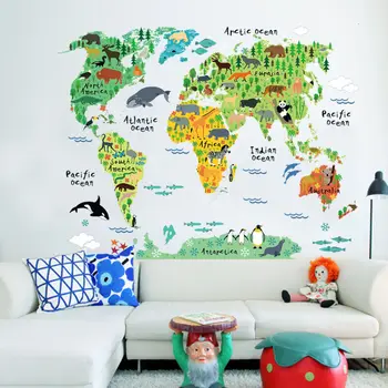 

DIY Animals World Map Wall Sticker Removable Vinyl Decal Mural For Kids Learning Colorful Animal Map Wall Sticker
