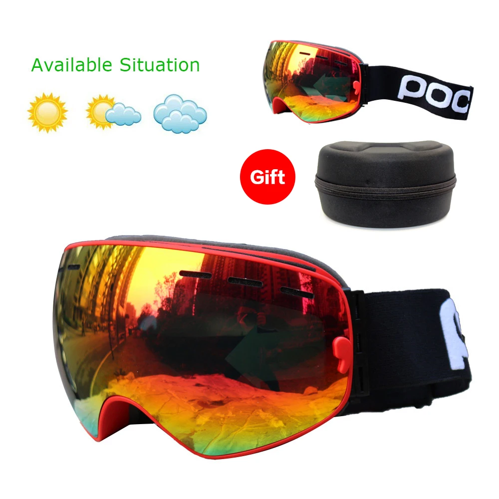 POC Ski Goggles UV400 Snowboard Eyewear Double Layers Anti-fog Big Ski Mask Glasses Snow Snowmobile Men Women's Winter Skiing