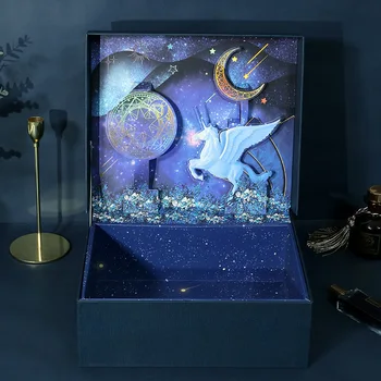 

Gift Box with Lafite Grasses for Chirismas Thanks Giving Birthday Blue Gift Box Packaging Wholesale